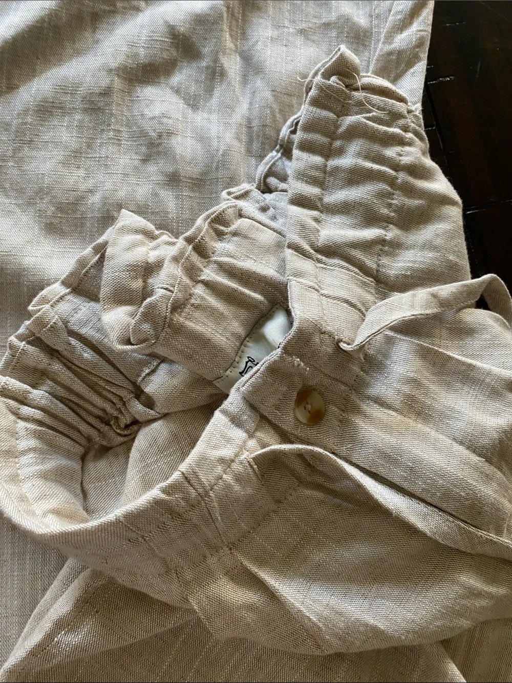 NWT Soft Linen Rayon Blend Flowy Drawstring High Waist Wide Straight Leg  M